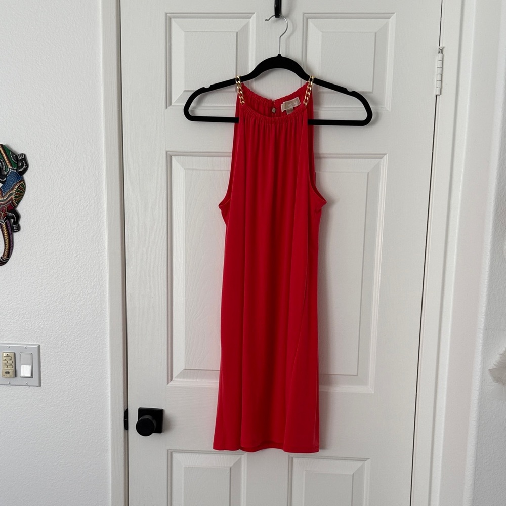 Michael Kors Vibrant Red Dress with Gold Accents